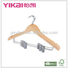 Good quality wooden suit hangers with metal clips and notches